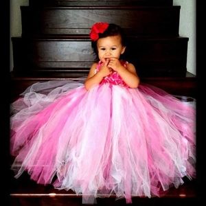 Floor length Pink/White Tutu Dress, 3-6 yrs